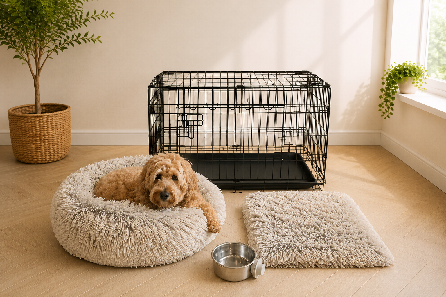 Complete Labradoodle Bench Set – Bench met Mand, Kleed & Waterbak