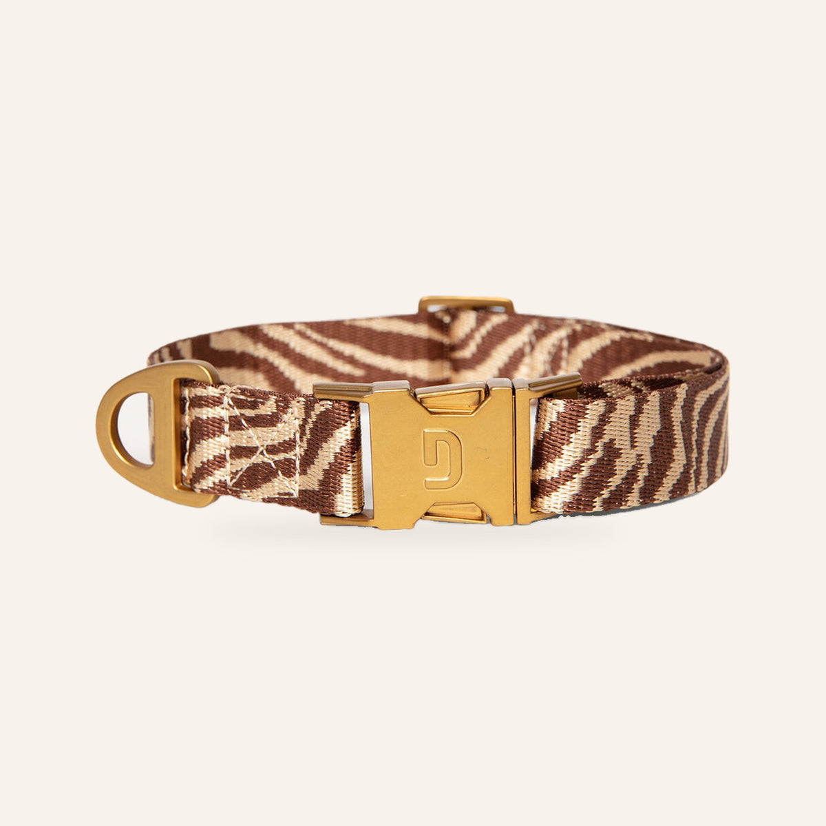 DOGGUO Zebra halsband - Bruin/Beige - productaanzicht