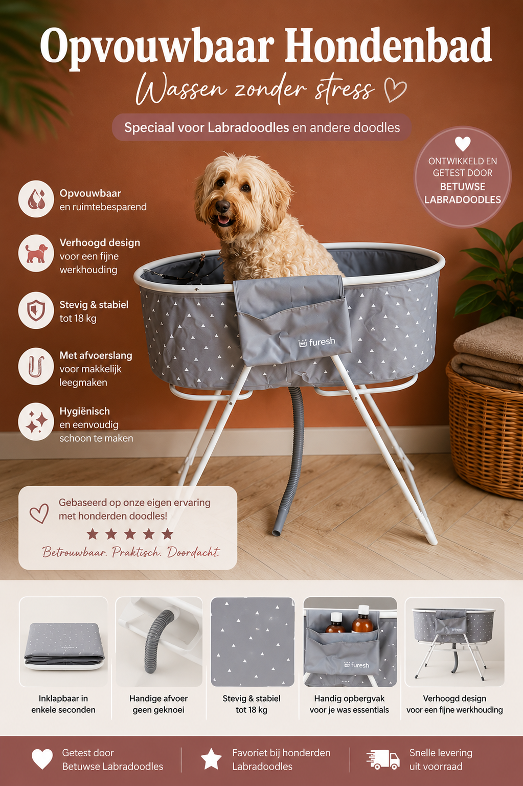 Hondenbad voor Labradoodles | Nooit Meer Bukken Tijdens het Wassen