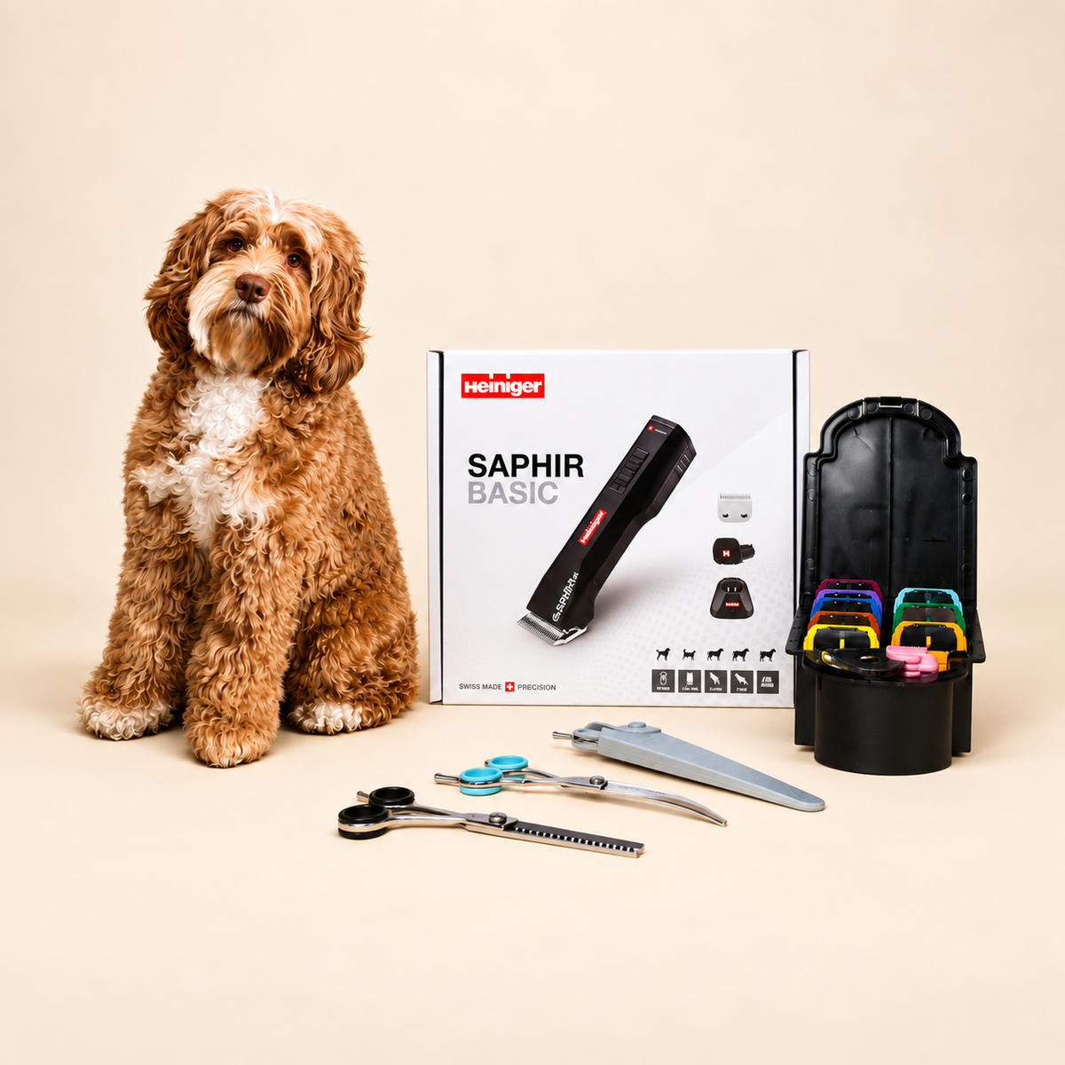 Labradoodle thuis trimmen met Heiniger en trimscharen