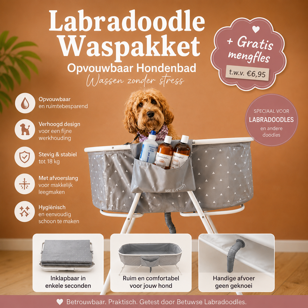 Hondenbad met Shampoo & Conditioner voor Labradoodles | Compleet Waspakket