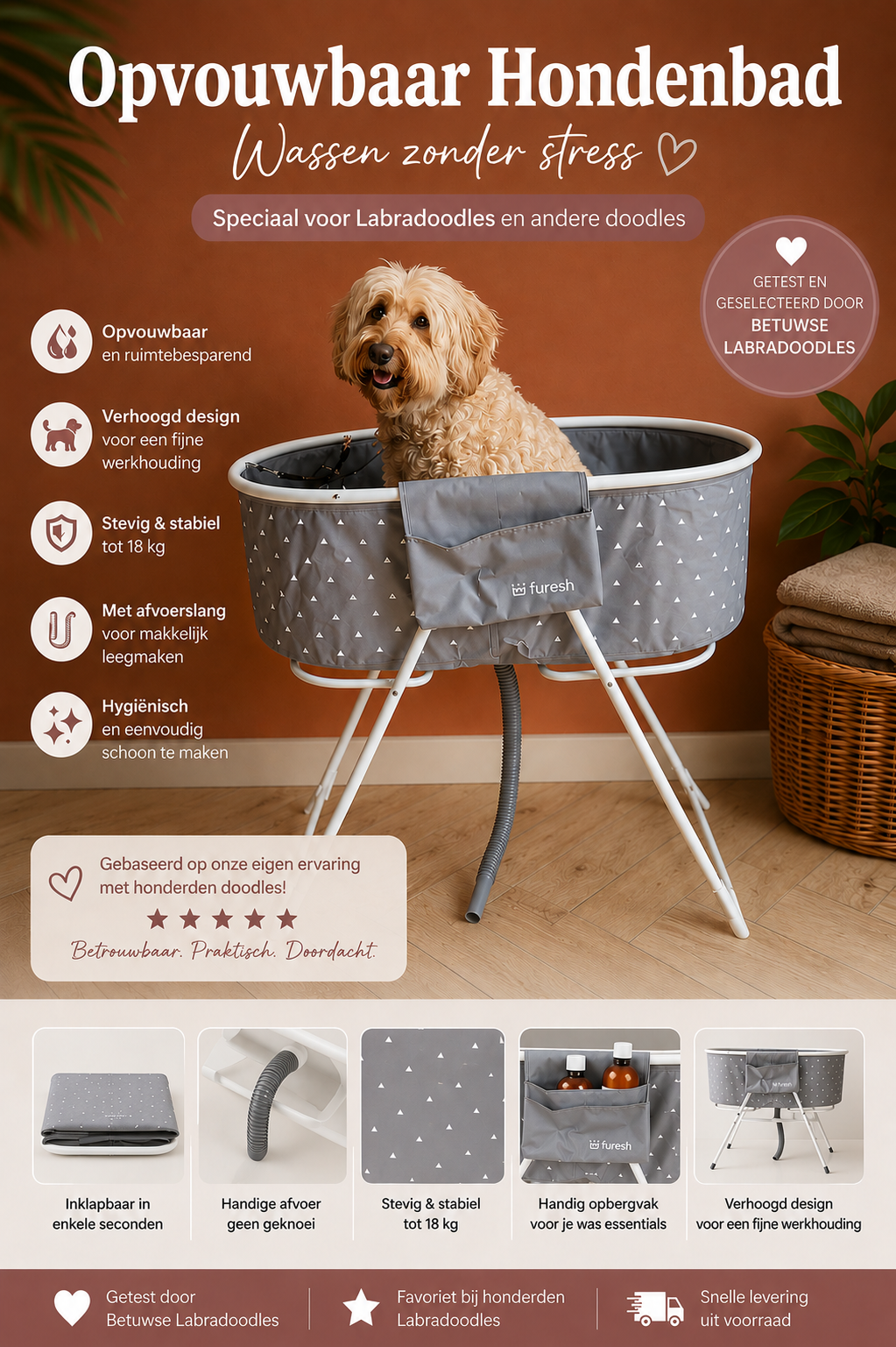 Opvouwbaar Hondenbad voor Labradoodles | Verhoogd Wassen Zonder Bukken