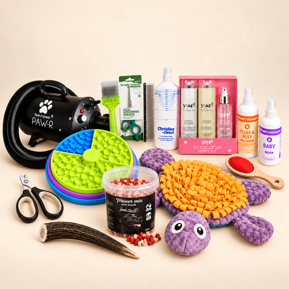 Puppy Startpakket Labradoodle – Complete Startset met PAW-R Waterblazer op een rustige warme crème studioachtergrond