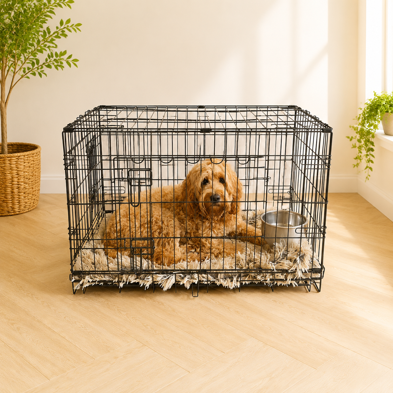 Complete Labradoodle Bench Set – Bench met Mand, Kleed & Waterbak